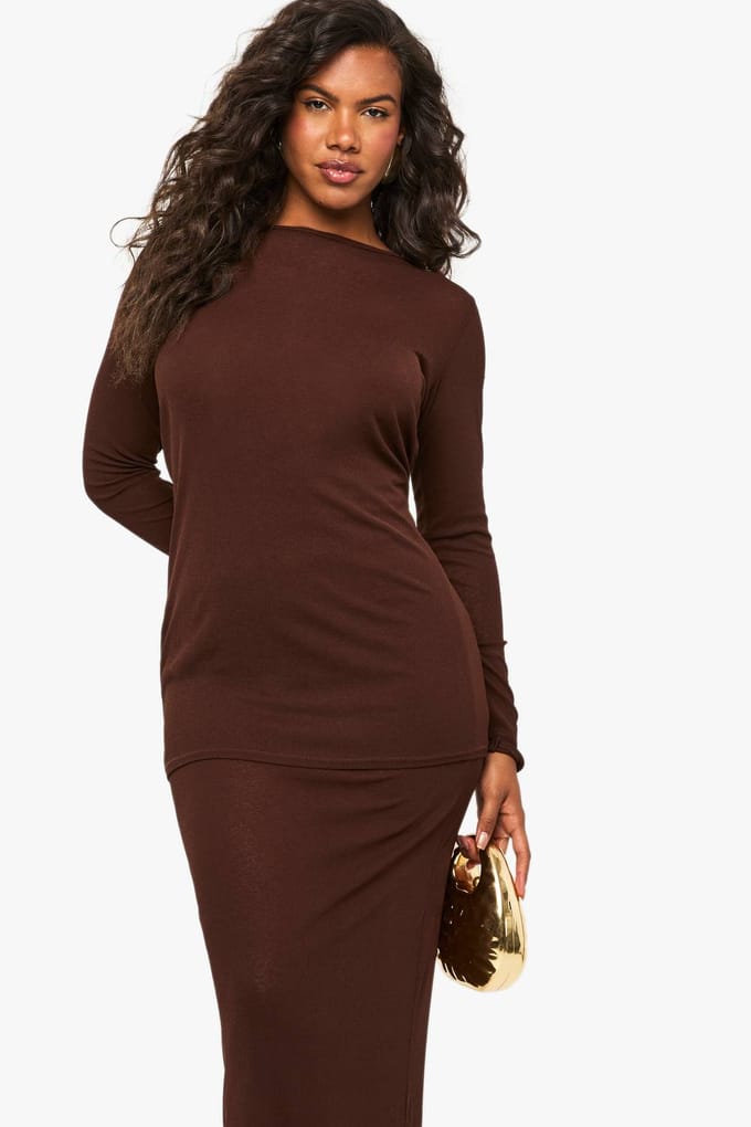 boohoo Dames Dubbelgelaagde T-shirt jurk | Chocolate | Maat: 8
