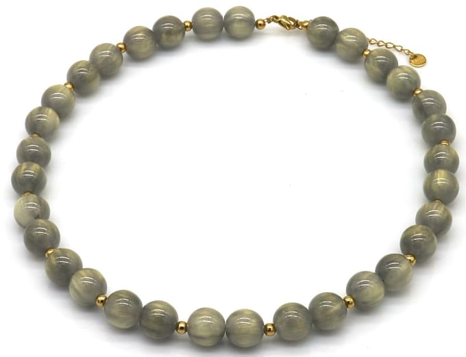 Ketting met acryl kralen - RVS - grijs - 40-45 cm