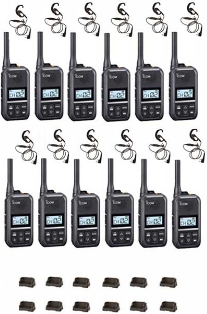 Set van 12 Icom IC-U20SR IP54 mini Portofoon met tafel lader en C-ring oortje