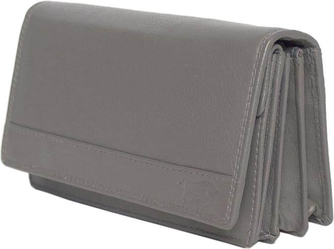 Leren Damesportemonnee Grijs RFID - Lederen Dames Portemonnee - Harmonica Model