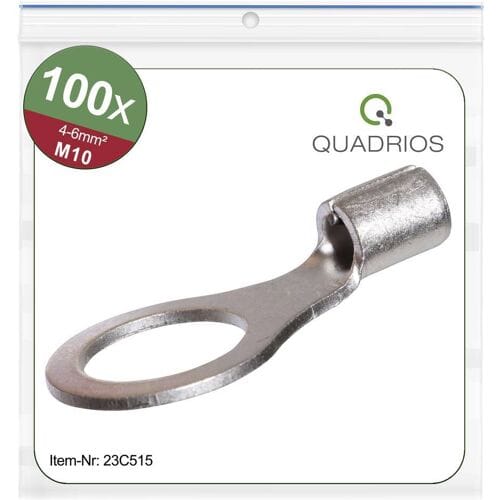 Quadrios 23C515 Ringkabelschoen Dwarsdoorsnede (max.): 6 mm² Schachtdiameter: 10.5 mm Ongeïsoleerd 100 stuk(s)
