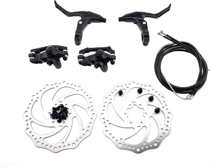 Fiets schijfrem set 160 mm voor achterrem, remgrepen, remkabels en remhendels