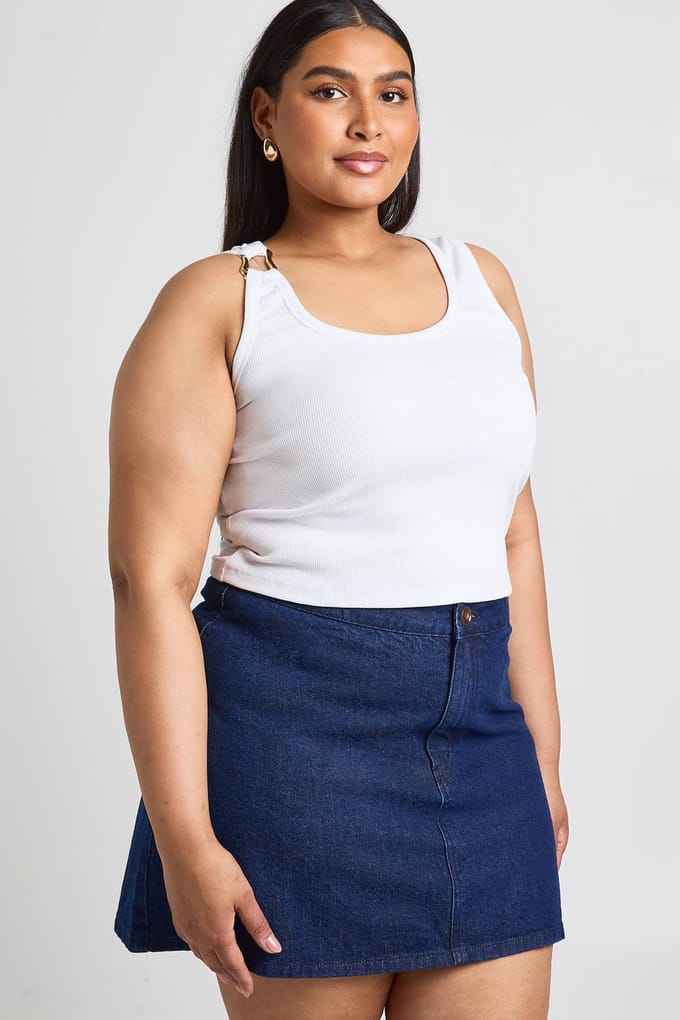 boohoo Dames Plus Hoornknoop Mini Rok | Indigo | Maat: 44