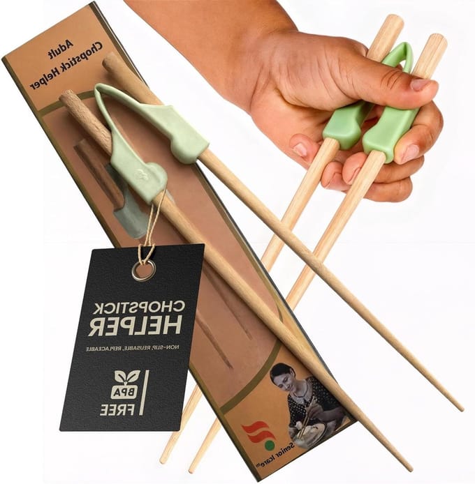 Eetstokjes Helper - Eetstokhulp Ouderen - Onafhankelijk Eten - V-vormig Scharnier - 23 Gram - Lichtgroen
