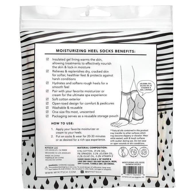 Chaussettes pour talons Kitsch, Hydratantes, Taches arc-en-ciel, 1 Paire white