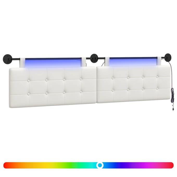 vidaXL - Hangend - hoofdbord - Met - LED-verlichting - Wit - Kunstleer