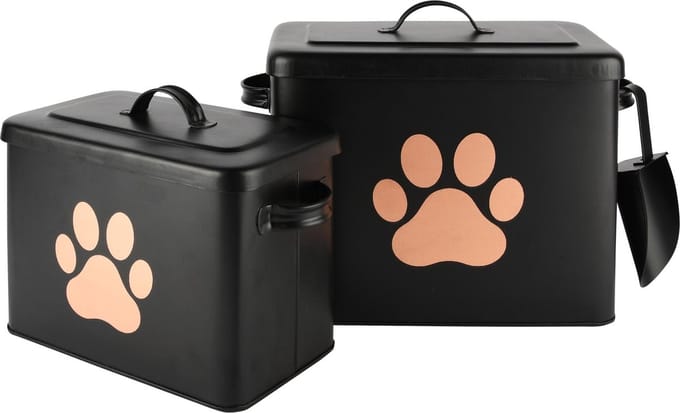 Dekoratief | Set 2 bewaardozen 'Paw', zwart, metaal, 24x14x17cm | A248224