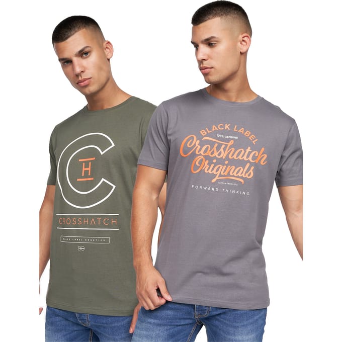 Crosshatch Heren Univarsity T-shirt (Pack Of 2) (Olijf/grijs)