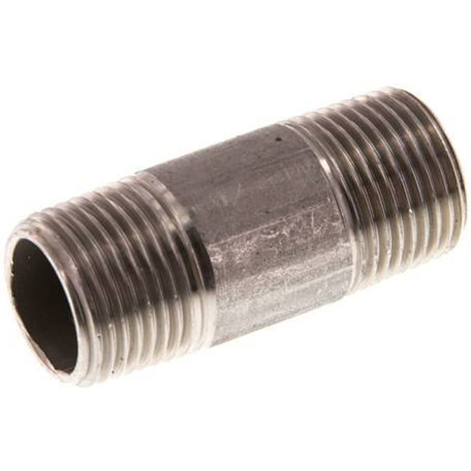 R 3/8'' RVS Dubbele Pijpnippel 20 Bar DIN 2982 - 40mm