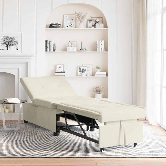 vidaXL - Slaapbank - Crème - 194 - x - 67 - x - 82 - cm - Fluweel