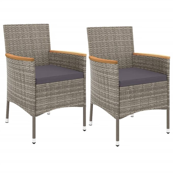 vidaXL - 3-delige - Bistroset - met - kussens - poly - rattan - grijs