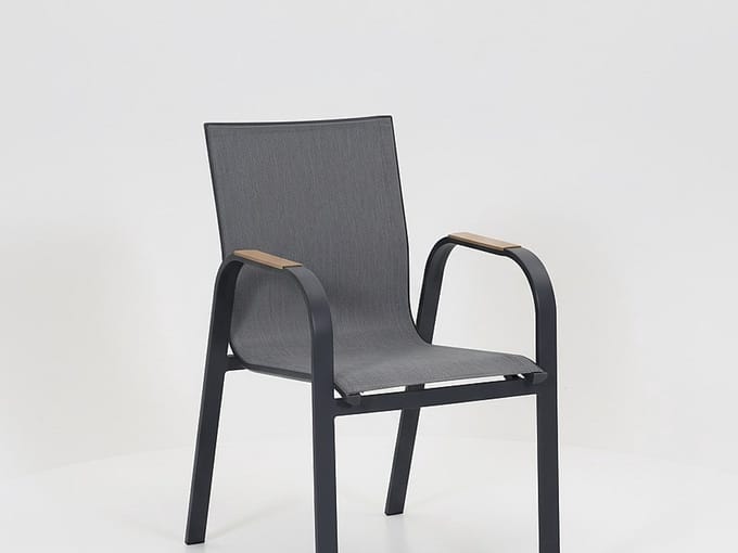 Vente-unique Set van 2 stapelbare tuinstoelen van aluminium en textileen - Antraciet - ZEYVA van MYLIA
