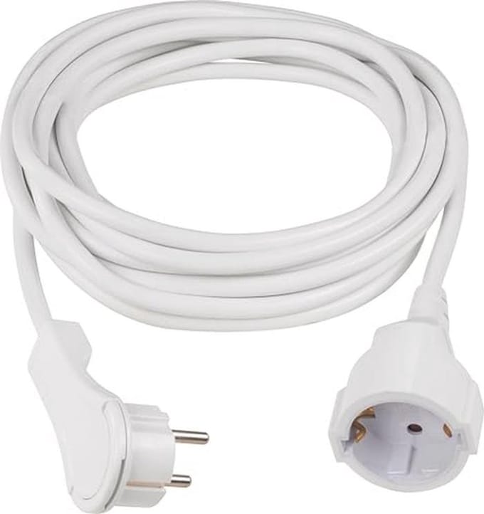 Verlengsnoer met Platte Connector 5 Meter, IP20, 230V/16A - Wit