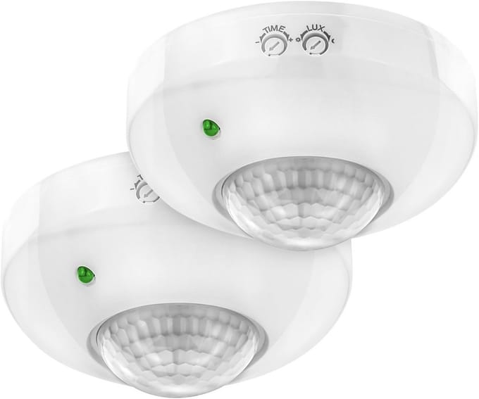 Infrarood Bewegingsmelder voor Binnenruimtes met 360° Detectiebereik en Ingebouwde Lichtsensor