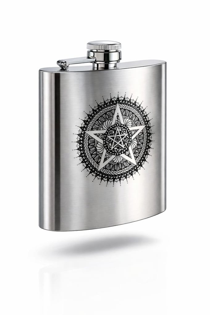 RVS Heupfles | Hip flask | | 207ml RVS | Mandala Pentagram
