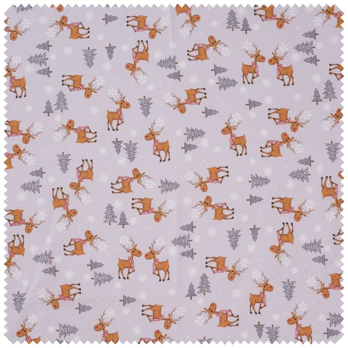 Katoenen stof "Red Nose Reindeer" - Lichtgrijs