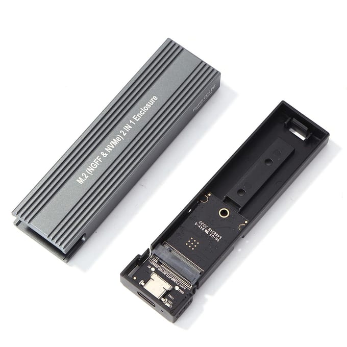 M2 SSD-behuizing NVME-behuizing M.2 naar USB Type C 3.1 SSD-adapter voor Dual Protocol NVME PCIE NGFF SATA zwart