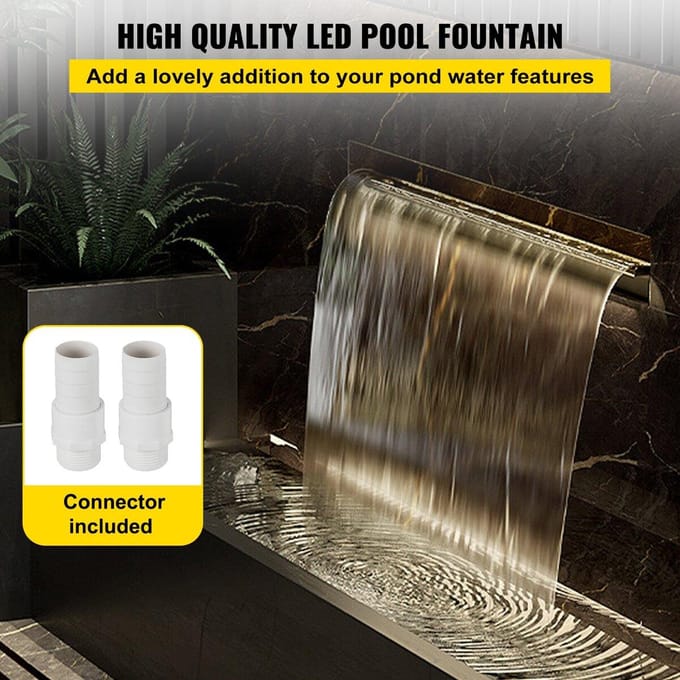 Vevor Waterval Zwembad Fontein Rechthoekig & LED Strip Verlichting 23,6  X 4,5  X 3,1