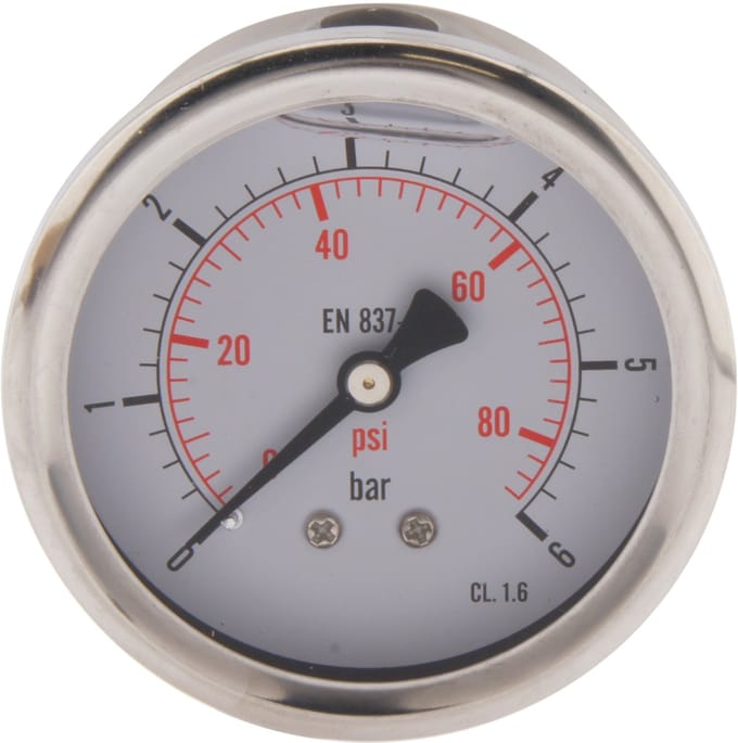 0..6 Bar Glycerine Manometer Achteraansluiting RVS/Messing 63 mm Klasse 1.6 - ML0663SHG