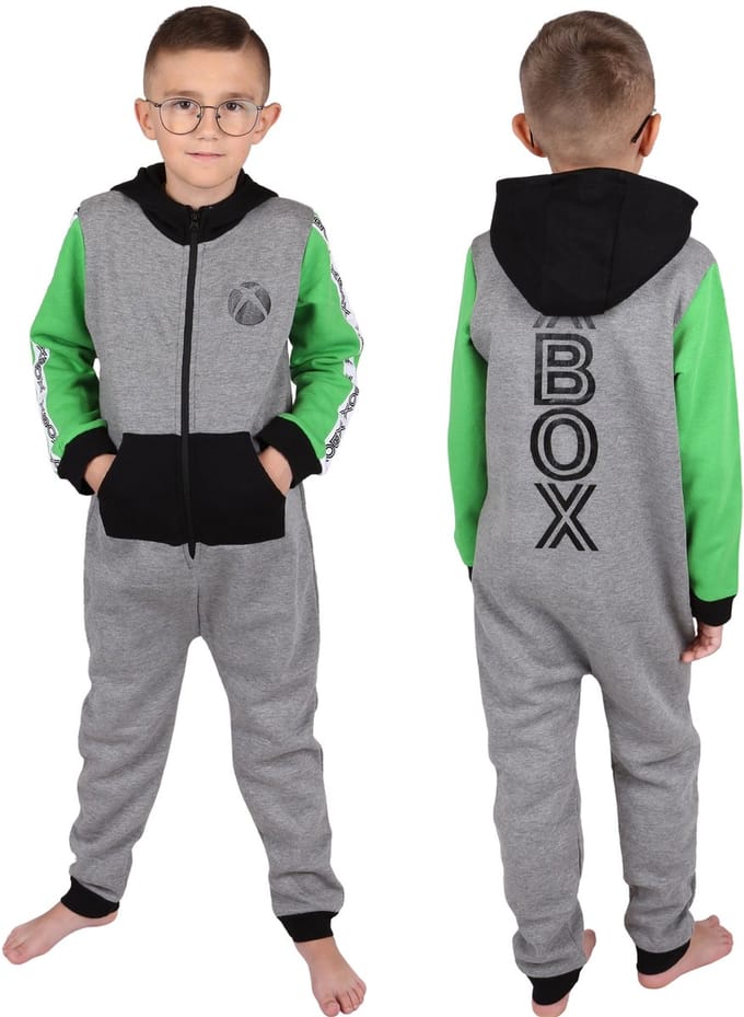 XBOX Eendelige pyjama VOOR GAMER, jumpsuit met capuchon, onesie voor jongens
