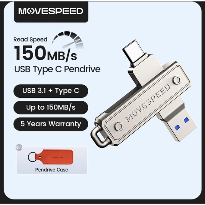 MOVESPEED 150 MB/USB Type C Flash Drive 64 GB 128 GB 256 GB 512 GB OTG USB 3.1 Pendrive voor Macbook iPhone 15/16 Laptop PC Silver