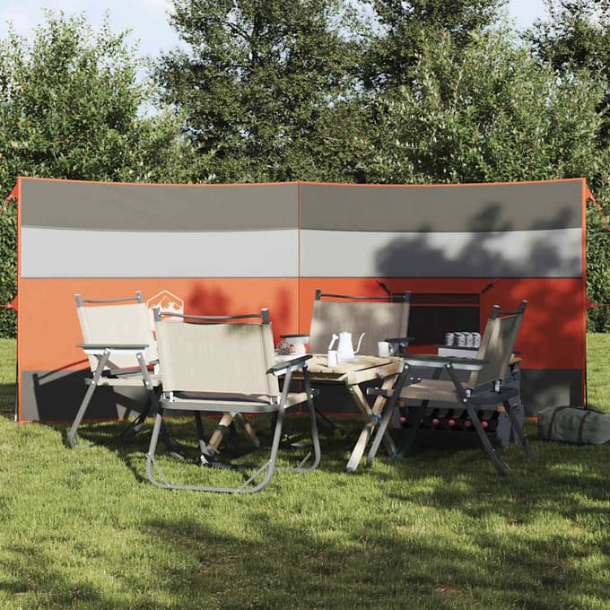 vidaXL - Windscherm - camping - waterdicht - 340x130 - cm - grijs - en - oranje
