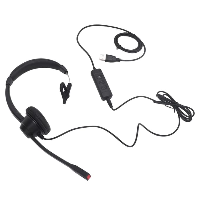 Telefoonheadset Zwart Bekabeld met Ruisonderdrukkende Microfoon USB Enkeloorsheadset met USB naar