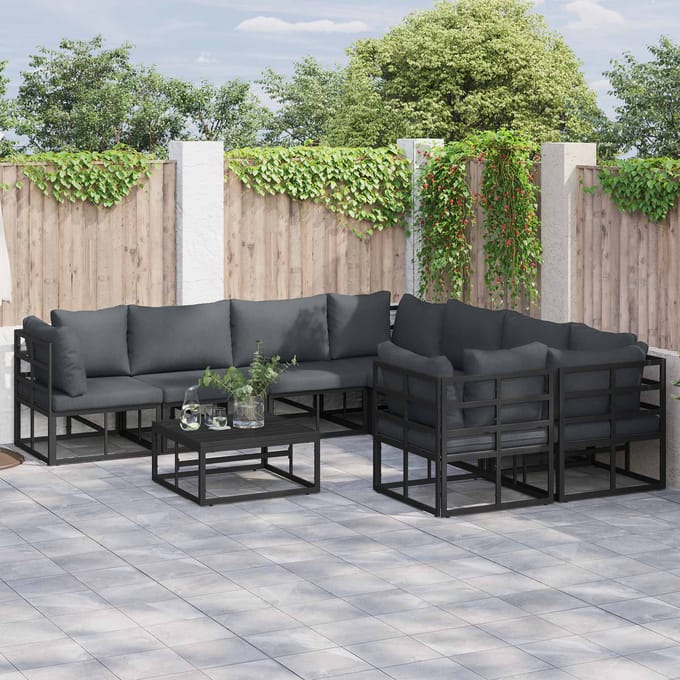 vidaXL - Tuinbank - Set - 9 - st - Zwart - Staal