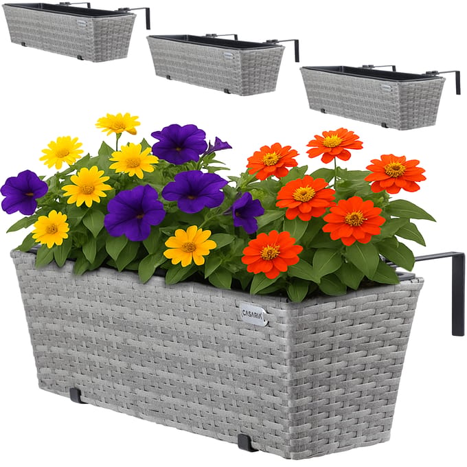 Casaria Polyrattan Balkon Plantenbak - 4 Stuks a 11 Liter – Grijs