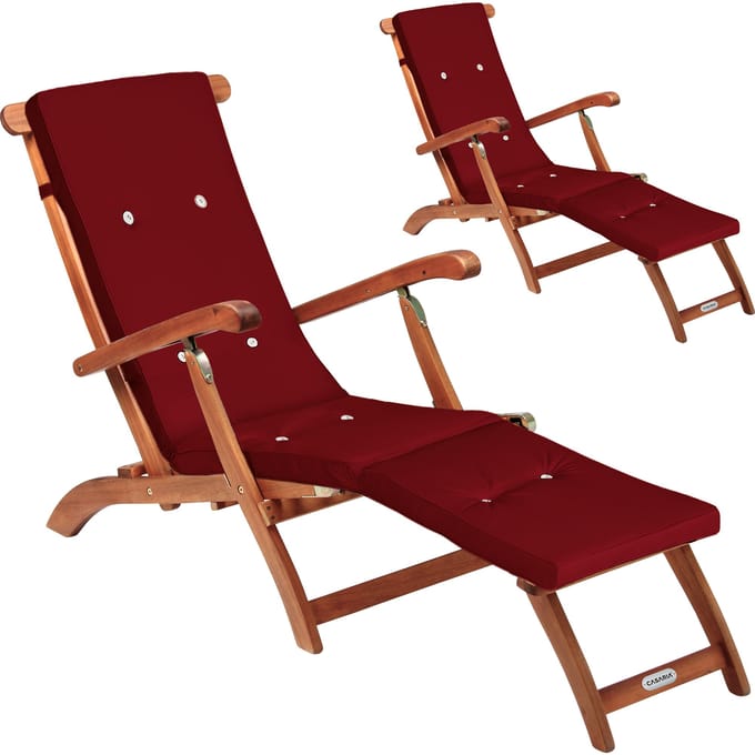 Ligbed Queen Mary® Set van 2 acaciahout FSC®-gecertificeerd incl kussen Rood