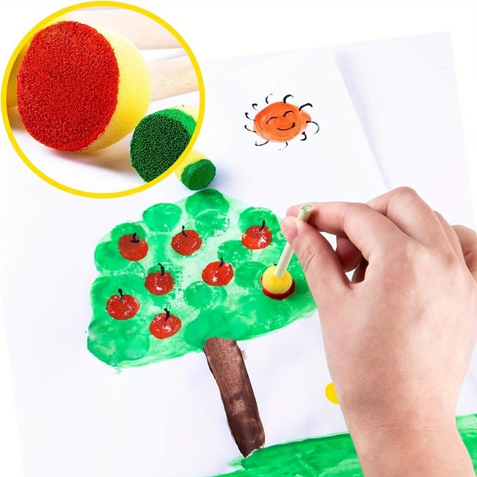 20Pcs Pinceaux Éponges Jaunes pour Graffiti, Peinture et Projets Artistiques - Têtes Rondes Champignon beige
