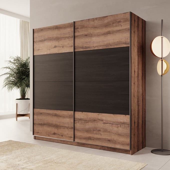 Meubella - Duvano - Kledingkast 2 schuifdeuren - Eiken - 200x61x210 cm