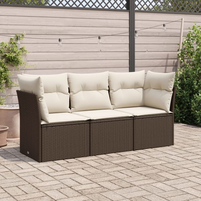 vidaXL - 3-delige - Loungeset - met - kussens - poly - rattan - bruin