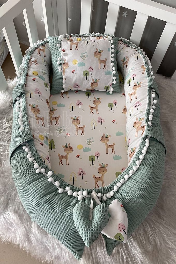 Jaju Baby - Babynestje - Met Hoofdkussen - Groen - 74x40 cm