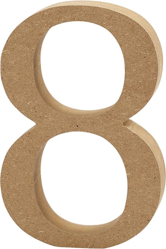 Cijfer, 8, H: 8 cm, dikte 1,5 cm, 1 stuk