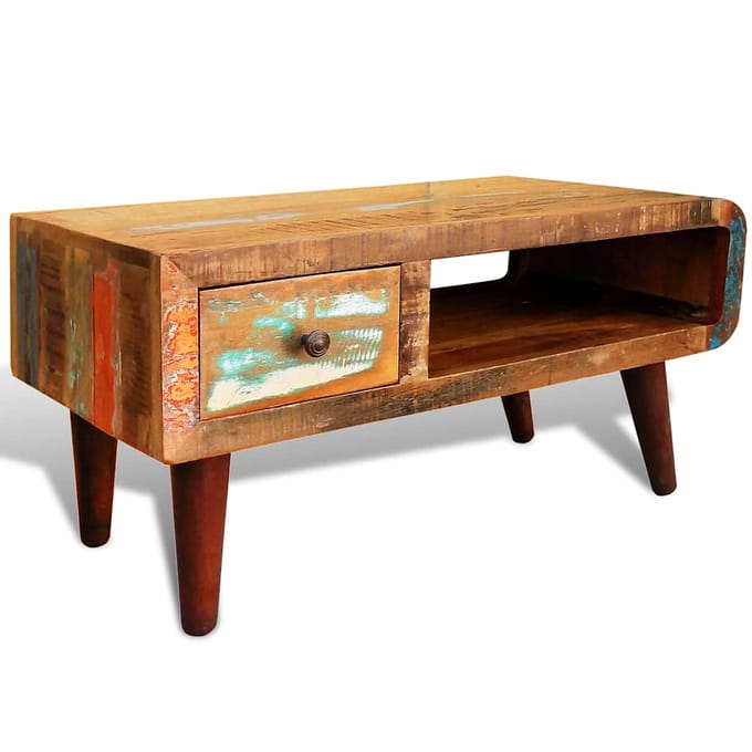 vidaXL - Salontafel - met - 1 - gewelfde - rand - en - 1 - lade - gerecycled - hout