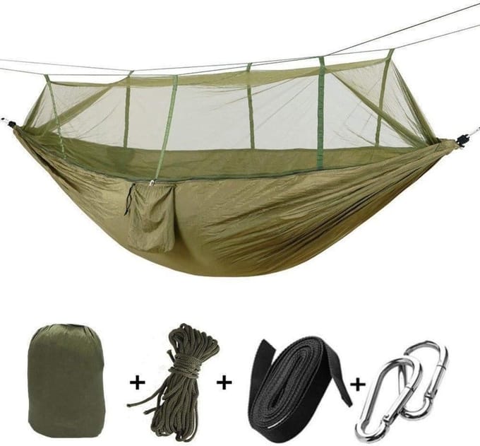 Dubbele Hangmat - Kampeerhangmat Tent - Buiten Ontspannen - Met Klamboe - 26 meter - Groen