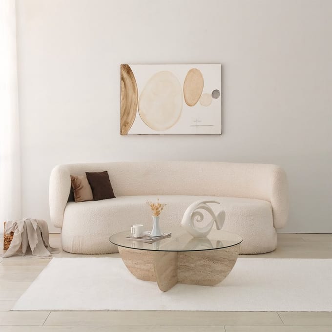 Asir - Salontafel - Travertine - 100% GLAS - 90 x 90 x 30 cm