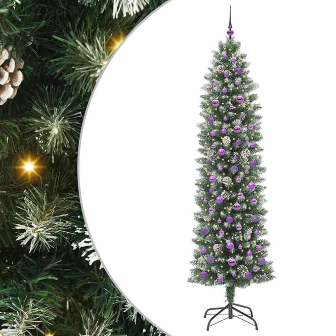 vidaXL Kunstmatige slanke kerstboom Groen en Wit 240 cm