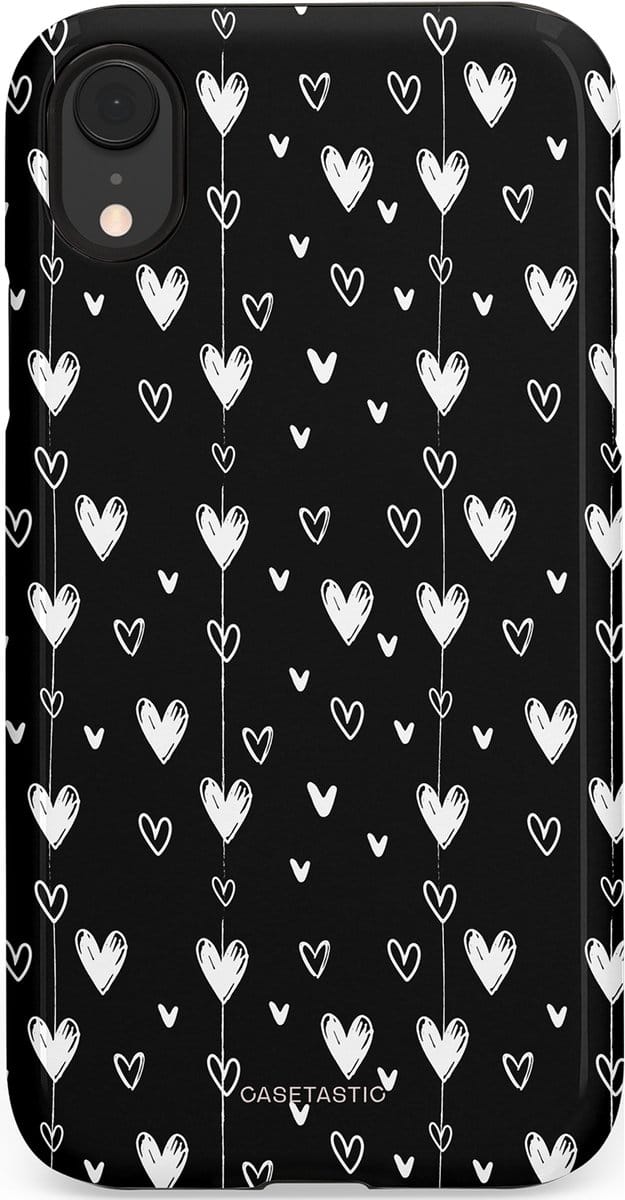 Casetastic hoesje geschikt voor Apple iPhone XR - Dubbellaagse bescherming - Hangend Hartje - Fashion Case - Zwart Grijs