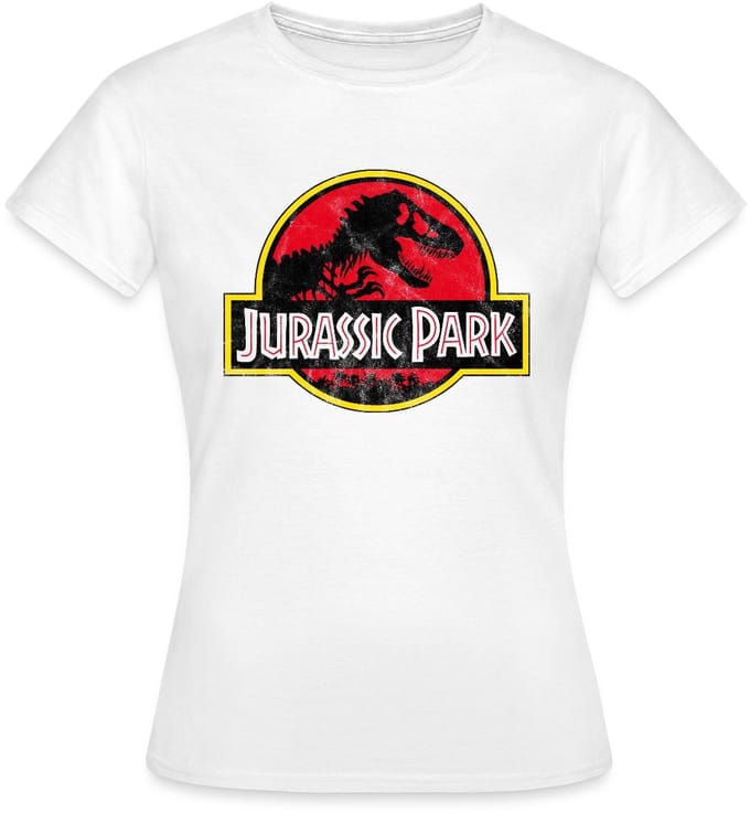 Jurassic Park Klassiek Logo In Rood Met T-Rex T-Shirt Dames