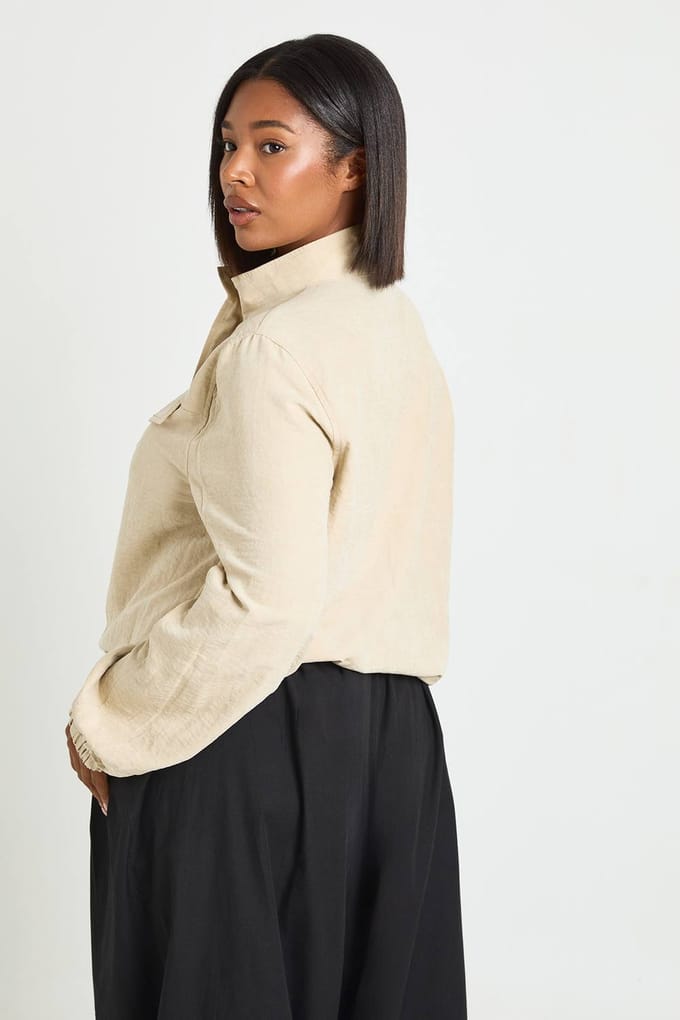 boohoo Dames Plus Geborsteld Funnel Neck Jack Met Rits | Steen | Maat: 50