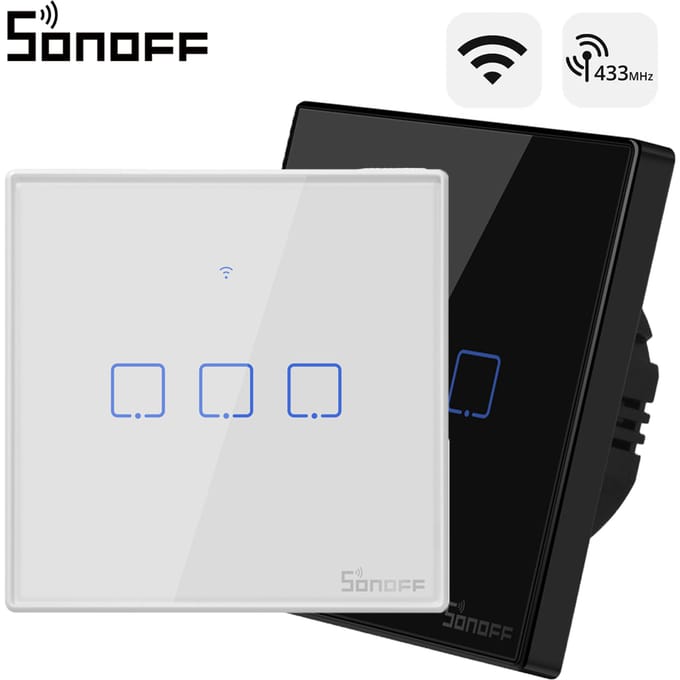 SONOFF T2/T3EU 433 MHz RF Wi-Fi aanraakwandenschakelaar, slimme scènebediening via de eWeLink afstandsbediening, spraakbesturing met Alexa en Google Home