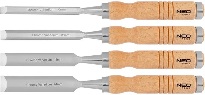NEO 37-800 - Houtbeitelset - 6-24 mm - 4 Stuks - Houten Handgreep