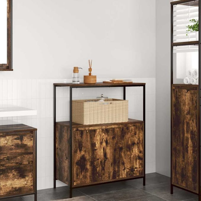 vidaXL - Badkamermeubel - met - planken - gerookt - eiken - 76,5x35x95 - cm