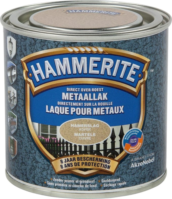 Hammerite Metaallak Hamerslag - Koper - Koper - 250 ml - 10 m²/l - Afwerkingslaag