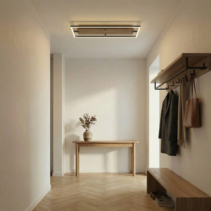 Lucande LED plafondlamp Vectra, 100 x 30 cm, hout, dimbaar