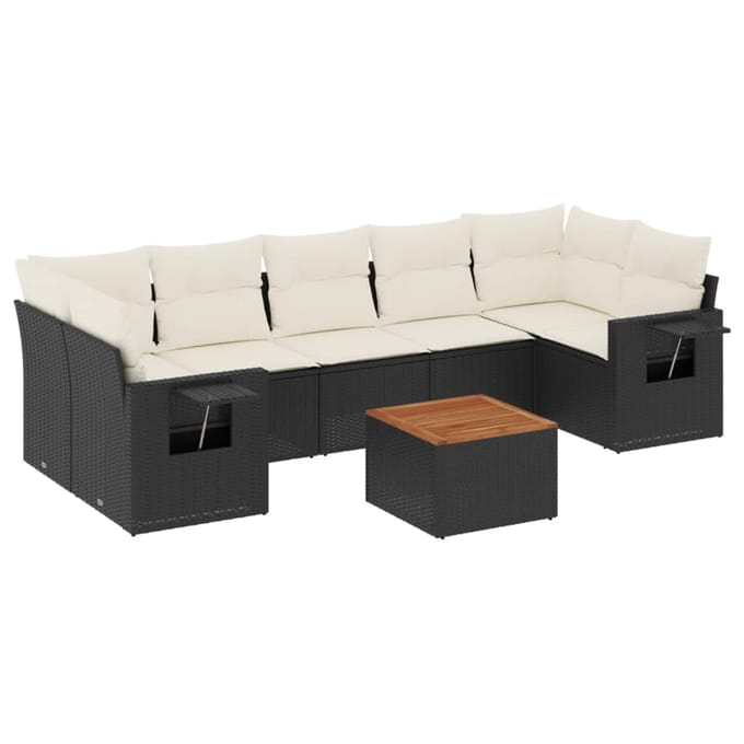 vidaXL - 8-delige - Loungeset - met - kussens - poly - rattan - zwart