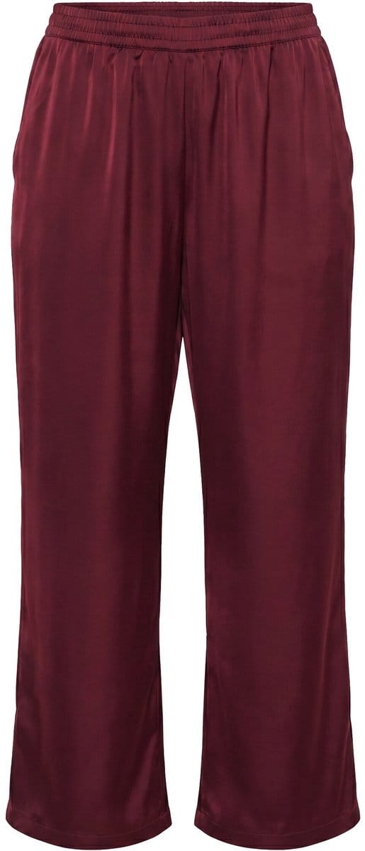 MIAMODA - Dames - Satijnen broek wijde pijpen elastische tailleband - Wijnrood - Maat 42