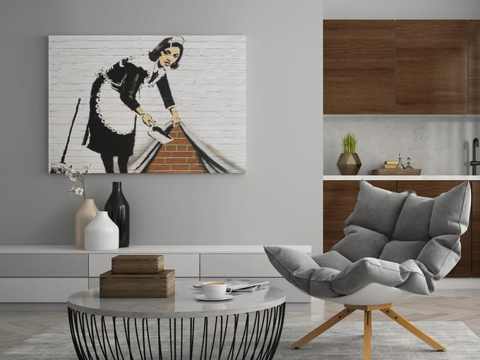 Canvas Schilderij - Banksy - Graffiti - Muur Kunst - 60x40x2 cm
